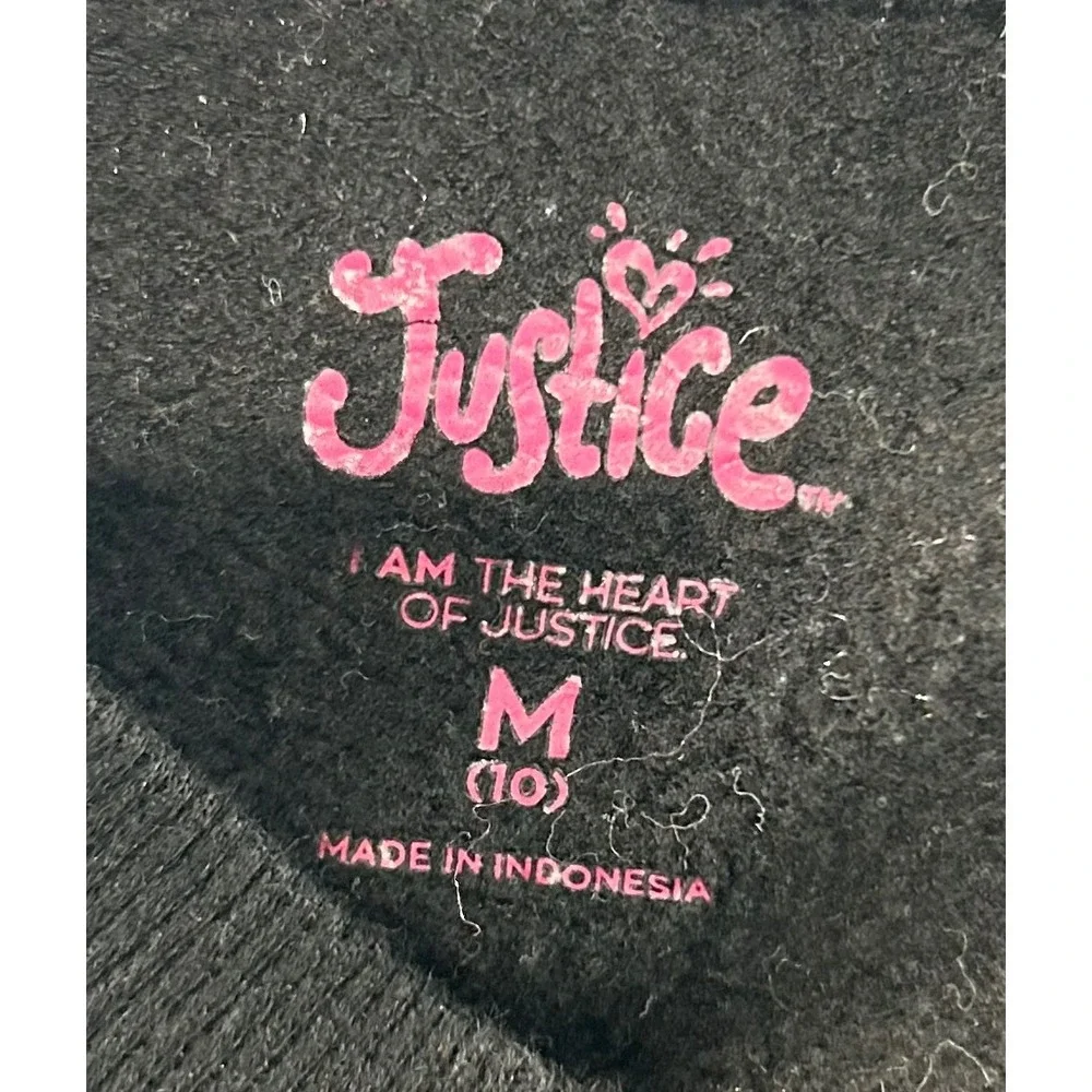Justice Sport Girls Black Cropped Sweatshirt Rainbow Heart Logo Size M 10